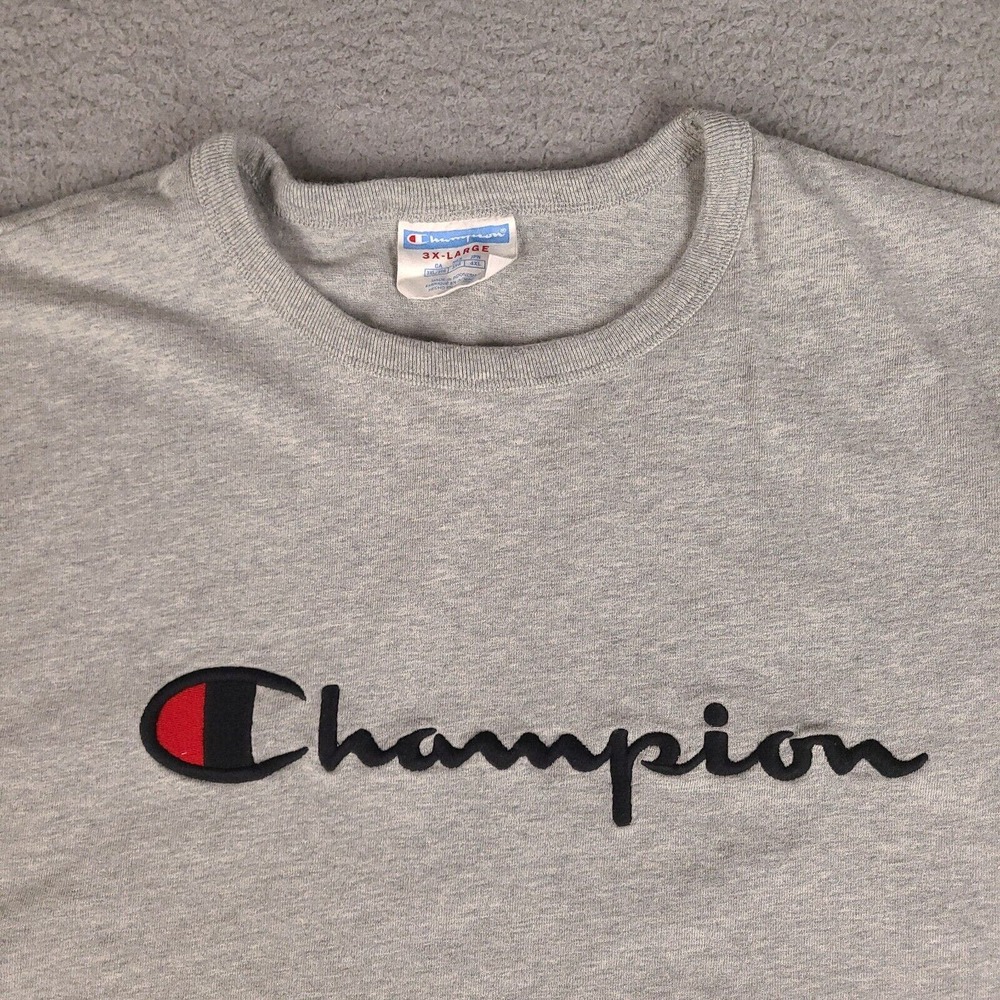 Champion T-Shirt Mens 3XL Gray Embroidered Script Logo Short Sleeve - Picture 2 of 11